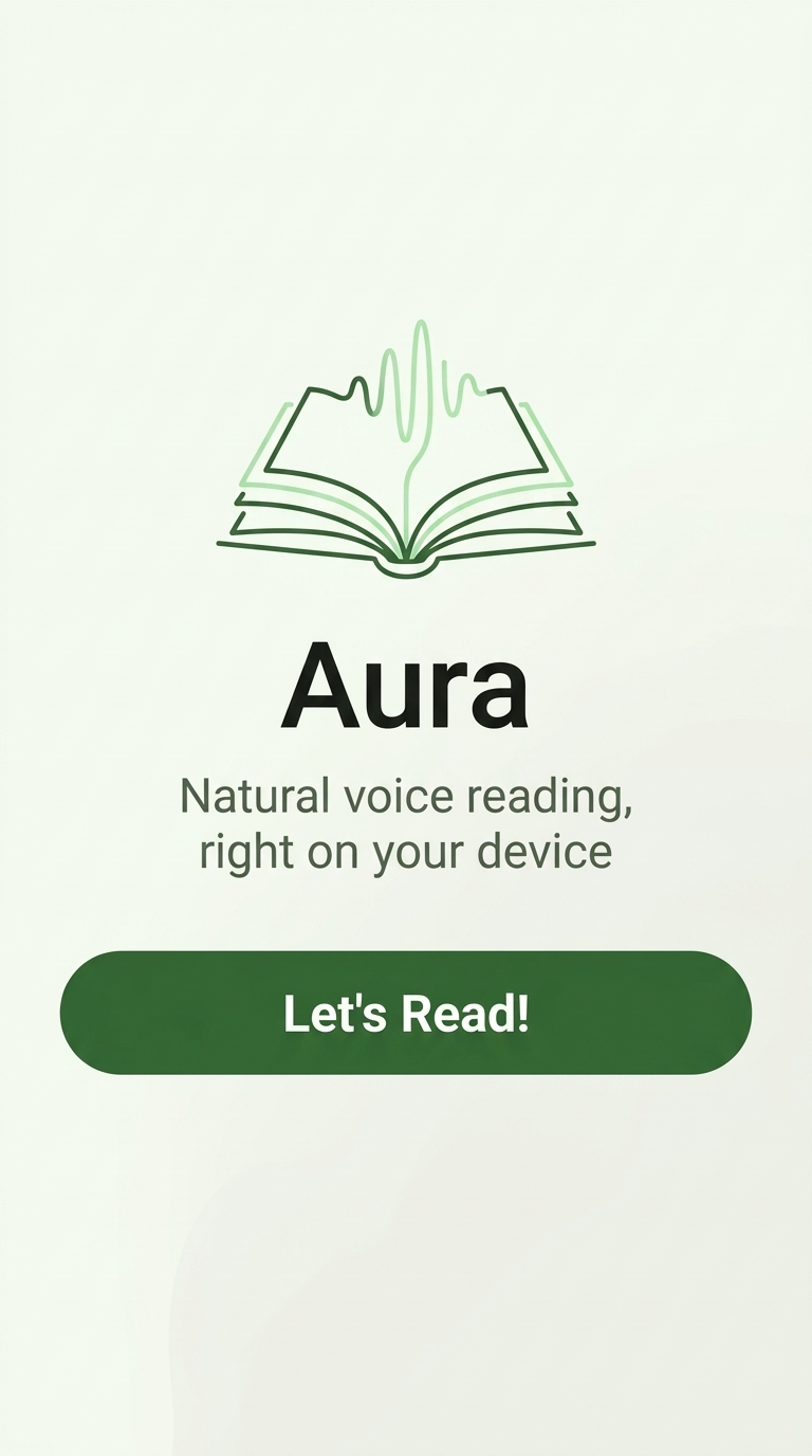 Aura open-book voice mark and the words Natural voice reading, right on your device